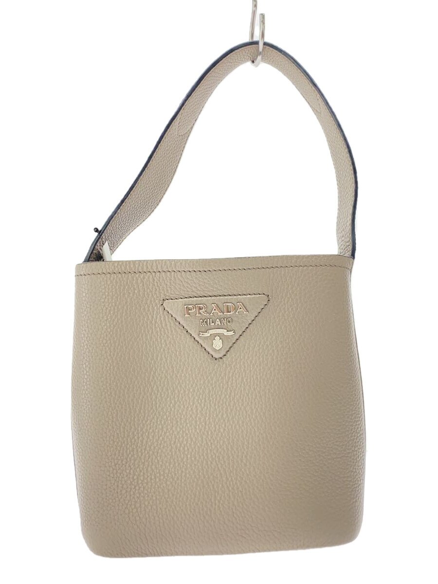 PRADA - 【中古】PRADA◆三角ロゴ/ハンドバッグ/レザー/GRY【バッグ】