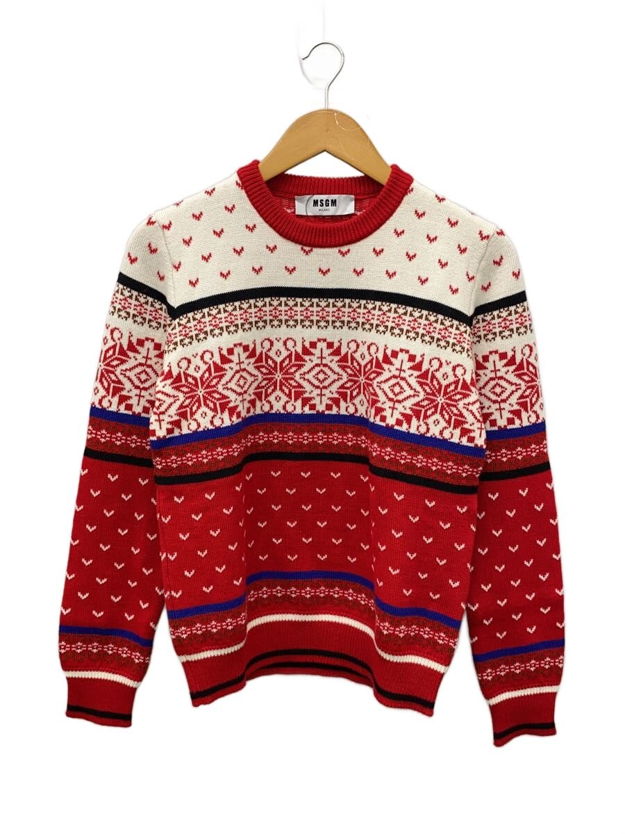【中古】MSGM◆ニット・セーター(厚手)/S/ウール/RED/2341MDM161【レディースウェア】