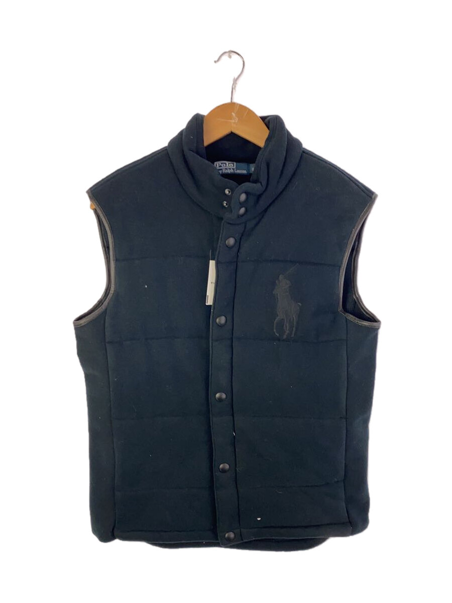 【中古】POLO RALPH LAUREN◆中綿ベスト/L/コットン/BLK/無地/47471【メンズウェア】