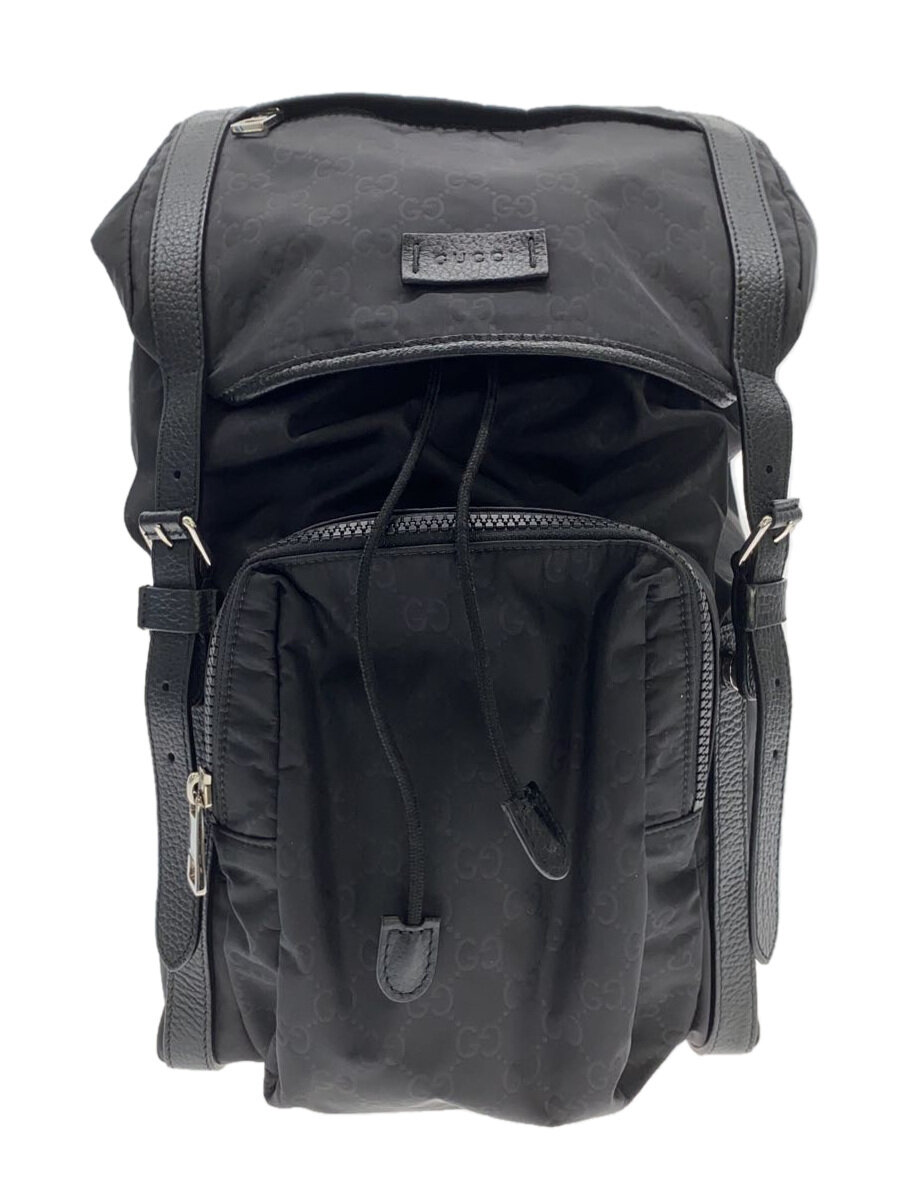 楽天2nd STREET 楽天市場店【中古】GUCCI◆リュックサック_GGナイロン/ナイロン/BLK/総柄/510336/ストラップ部分ほつれ有【バッグ】