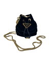 【中古】PRADA◆ベルベットミニポーチ/BLK/無地/1NR016【バッグ】