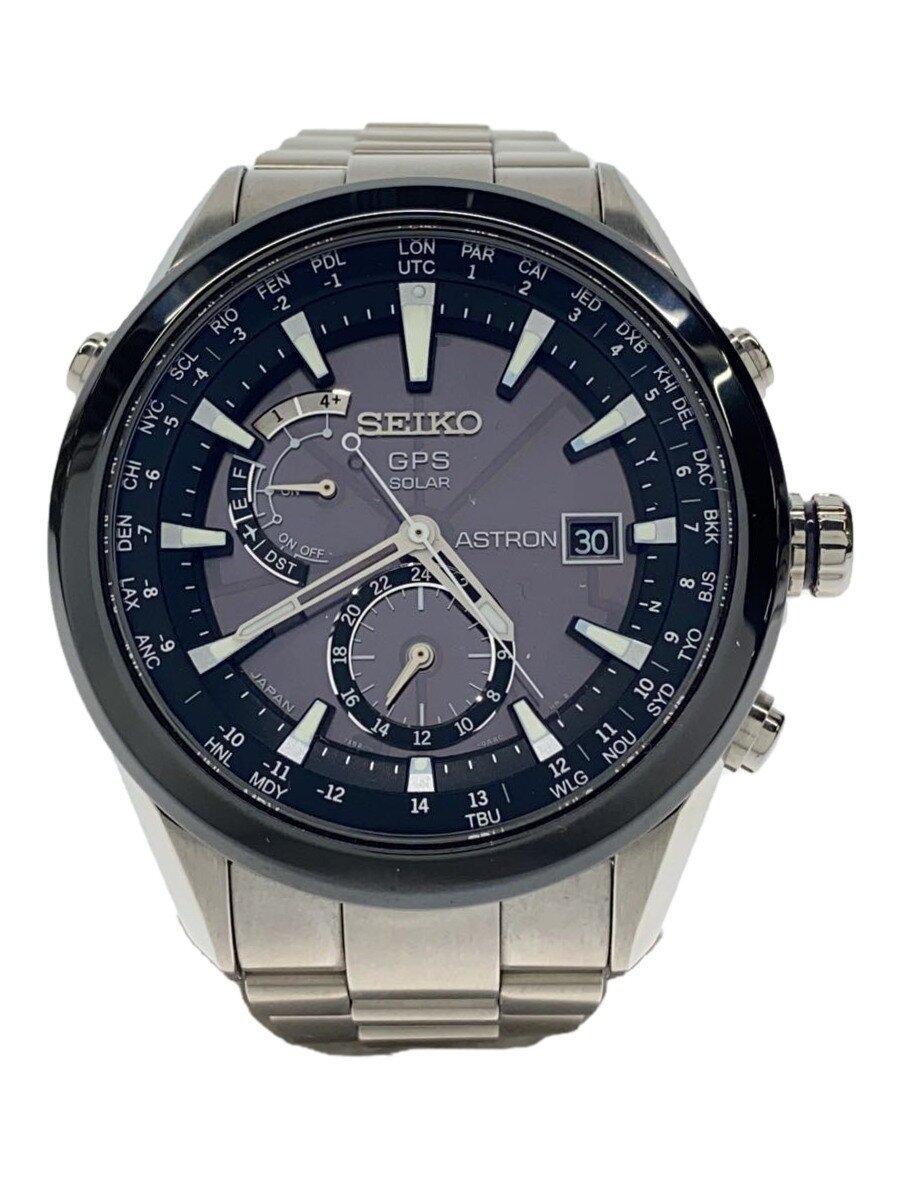 【中古】SEIKO◆ASTRON/GPS SOLAR/ソーラー腕時計/アナログ/BLK/SLV/7X52-0AA0【服飾雑貨他】