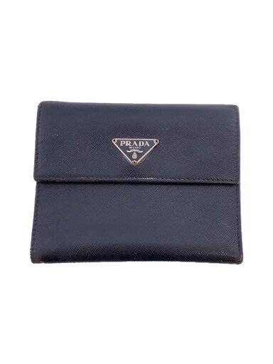 【中古】PRADA◆3つ折り財布/三角ロゴプレート/フラップ/ブラック【服飾雑貨他】 【中古】PRADA◆3つ折り財布/三角ロゴプレート/フラップ/ブラック【服飾雑貨他】