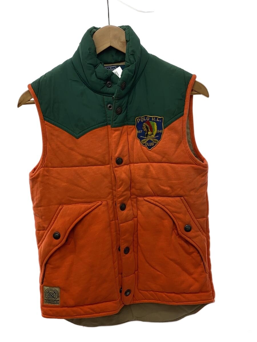 【中古】POLO RALPH LAUREN◆ナイロンベスト/XS/ナイロン/オレンジ/無地【レディースウェア】