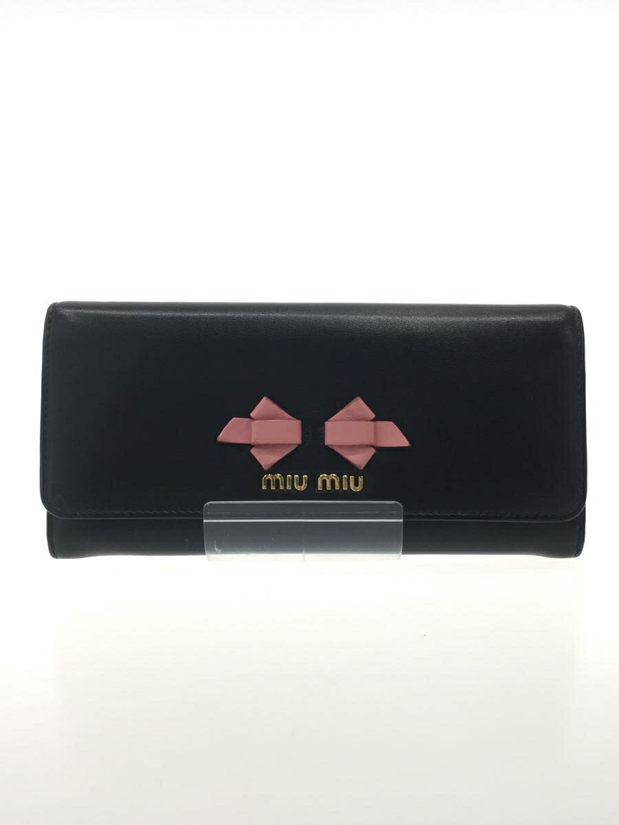 【中古】MIU MIU◆長財布/牛革/BLK/無地/レディース/パスケース無し/箱有【服飾雑貨他】 1