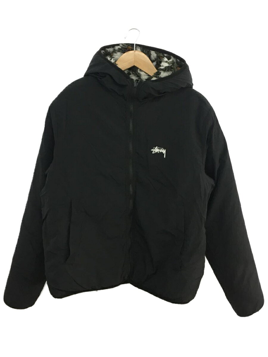 【中古】STUSSY◆Pattern Sherpa/フリースジャケット/M/ポリエステル/BLK/総柄/118491【メンズウェア】