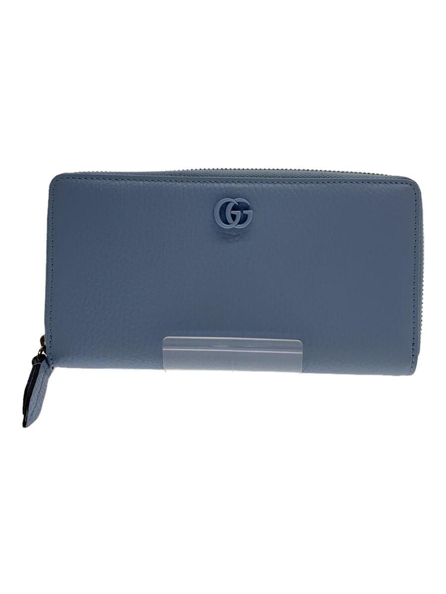 【中古】GUCCI◆長財布/レザー/ブルー/GGマーモント/ラウンドジップ/パステルカラー//【服飾雑貨他】