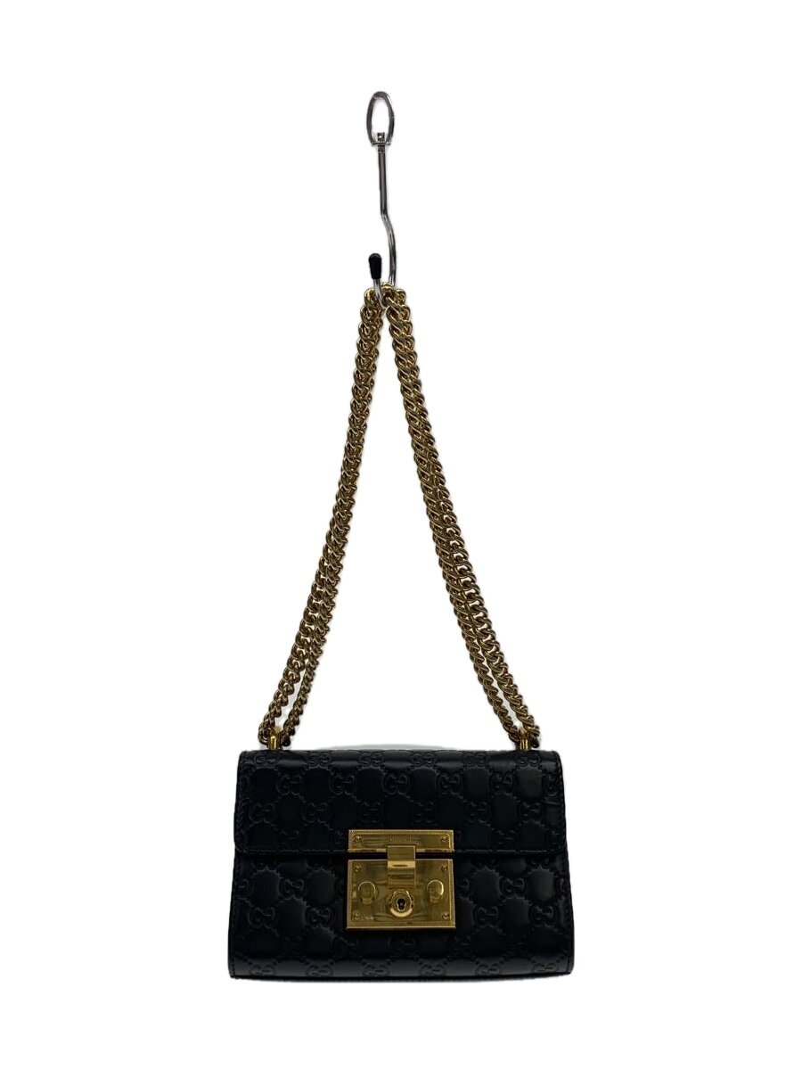 GUCCI - 【中古】GUCCI◆スモール・チェーン・ショルダーバッグ_パドロック_グッチシマ/レザー/BLK【バッグ】