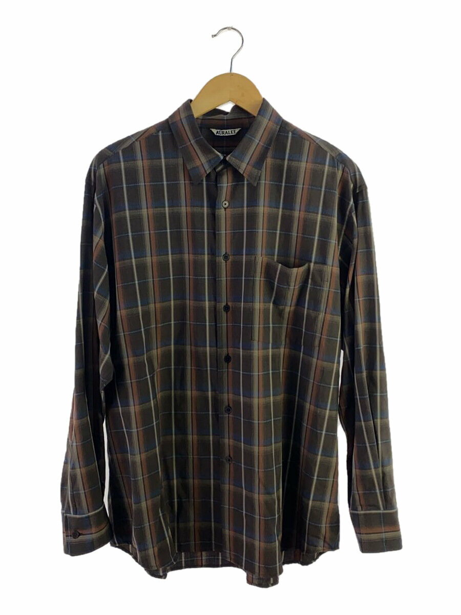 【中古】AURALEE◆長袖シャツ/3/ウール/BRW/チェック/A24SS01LC【メンズウェア】