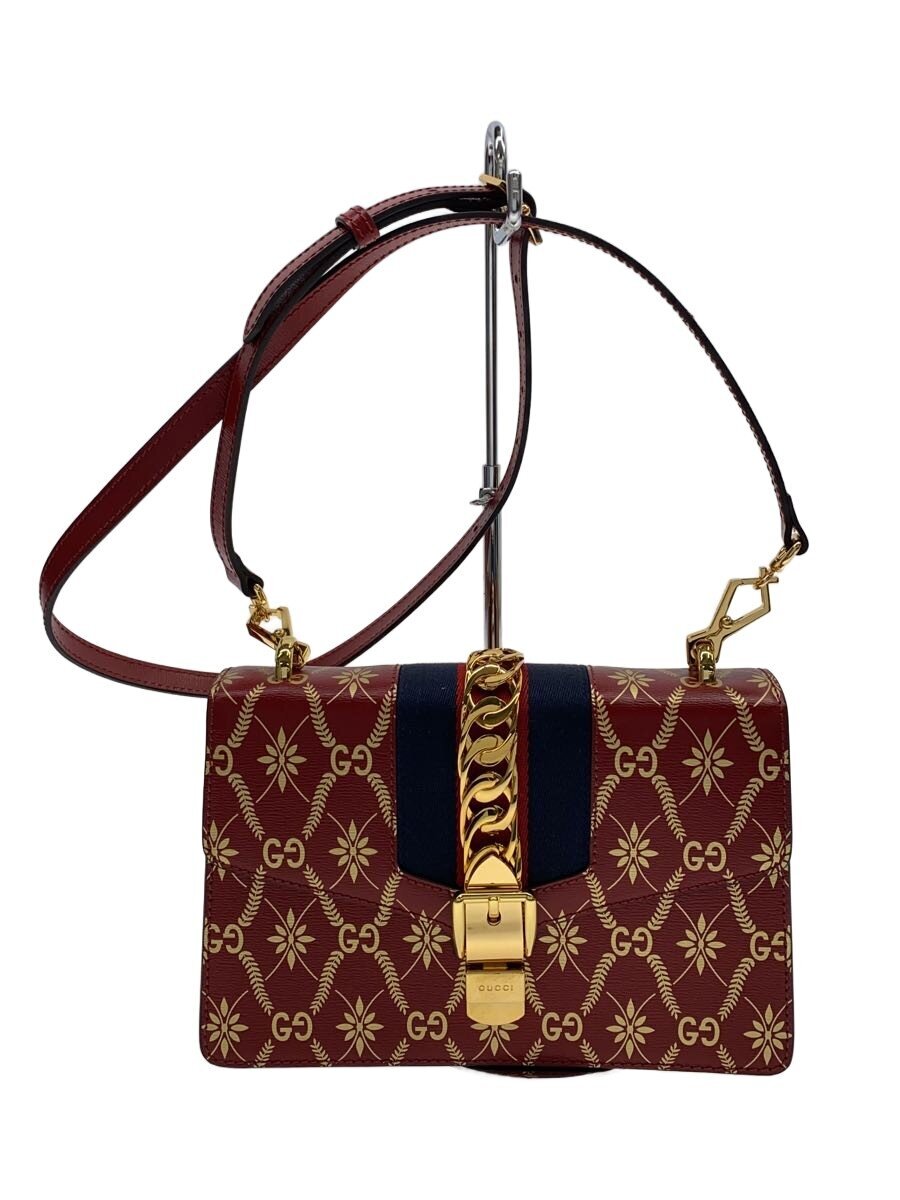 GUCCI - 【中古】GUCCI◆ショルダーバッグ/レザー/RED/524405/シルヴィ シェリーライン GG柄【バッグ】