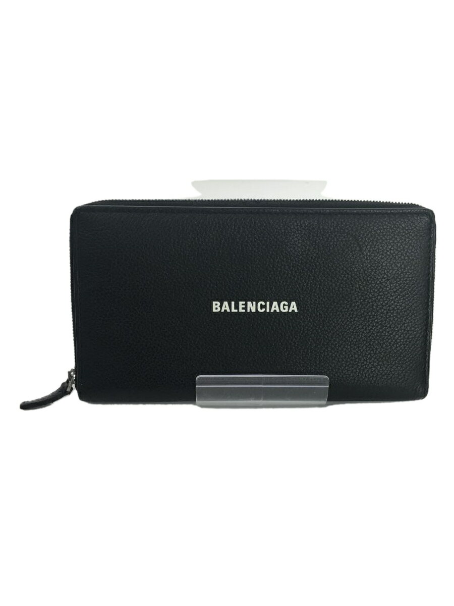 【中古】BALENCIAGA◆長財布/レザー/BLK/メンズ【服飾雑貨他】