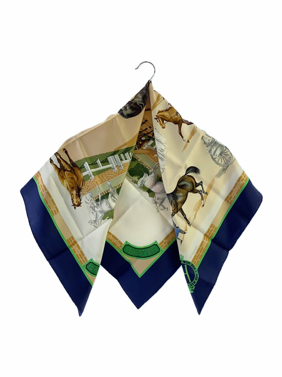 【中古】HERMES◆スカーフ/シルク/NVY/レディース/カレ90/国立種馬飼育場//【服飾雑貨他】