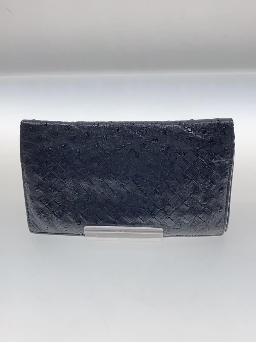 【中古】BOTTEGA VENETA◆長財布/レザー/BLK/無地/メンズ【服飾雑貨他】
