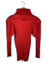 【中古】PLEATS PLEASE ISSEY MIYAKE◆長袖カットソー/3/ポリエステル/RED【レディースウェア】