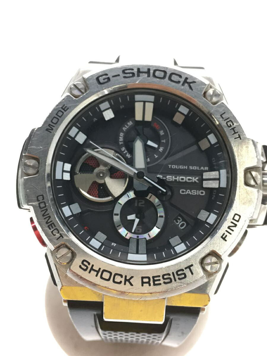 【中古】CASIO◆ソーラー腕時計・G-SHOCK/アナログ/ラバー/ブラック/ブラック/SS【服飾雑貨他】