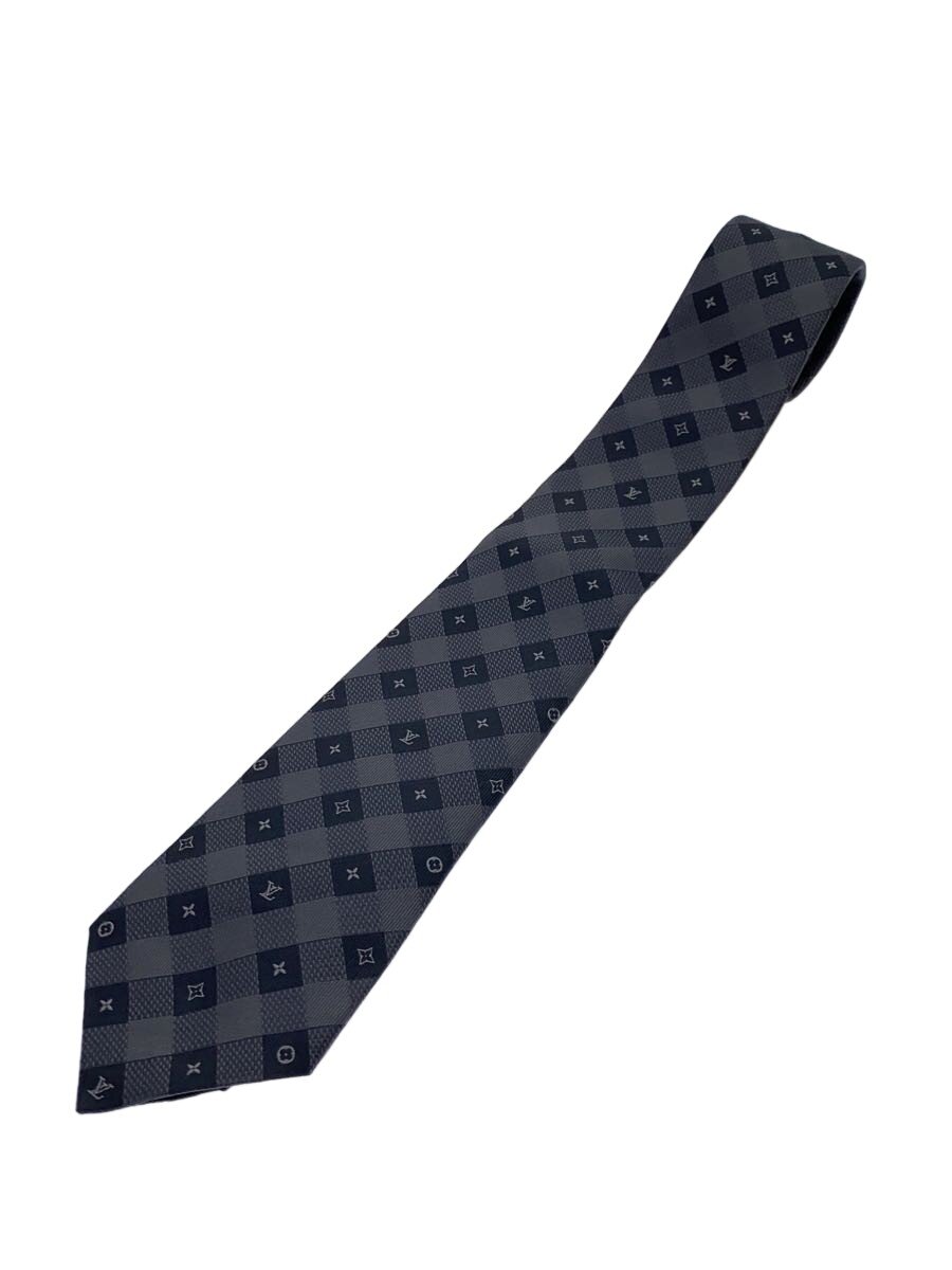 LOUIS VUITTON - 【中古】LOUIS VUITTON◆ネクタイ・モノグラム チェック 7CM S00/シルク/NVY/総柄/メンズ/M94781//【服飾雑貨他】