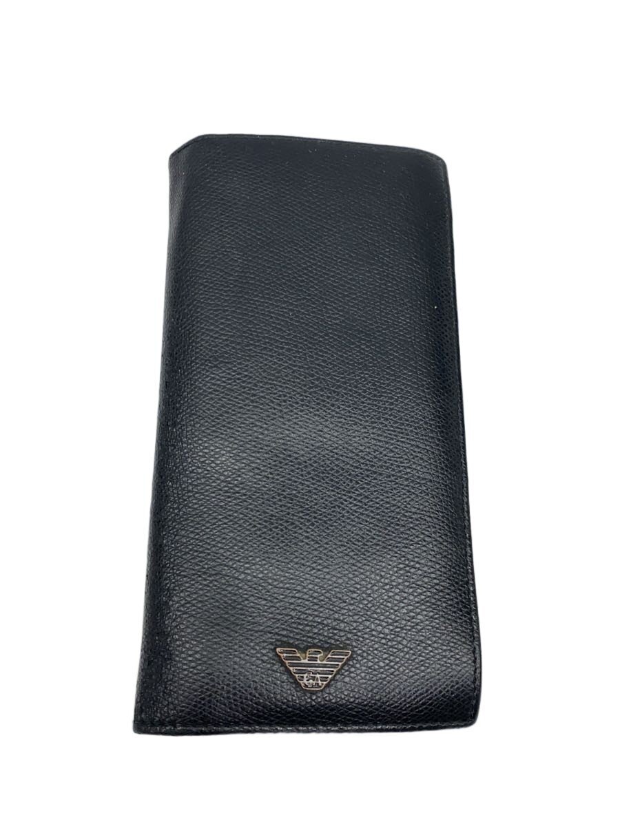 【中古】EMPORIO ARMANI◆長財布/レザー/BLK/無地/メンズ【服飾雑貨他】