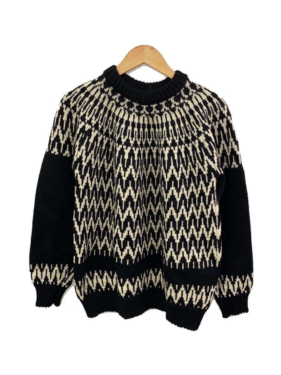 【中古】GUERNSEY WOOLLENS◆ニット・セーター(厚手)/L/ウール/BLK/ノルディック【メンズウェア】
