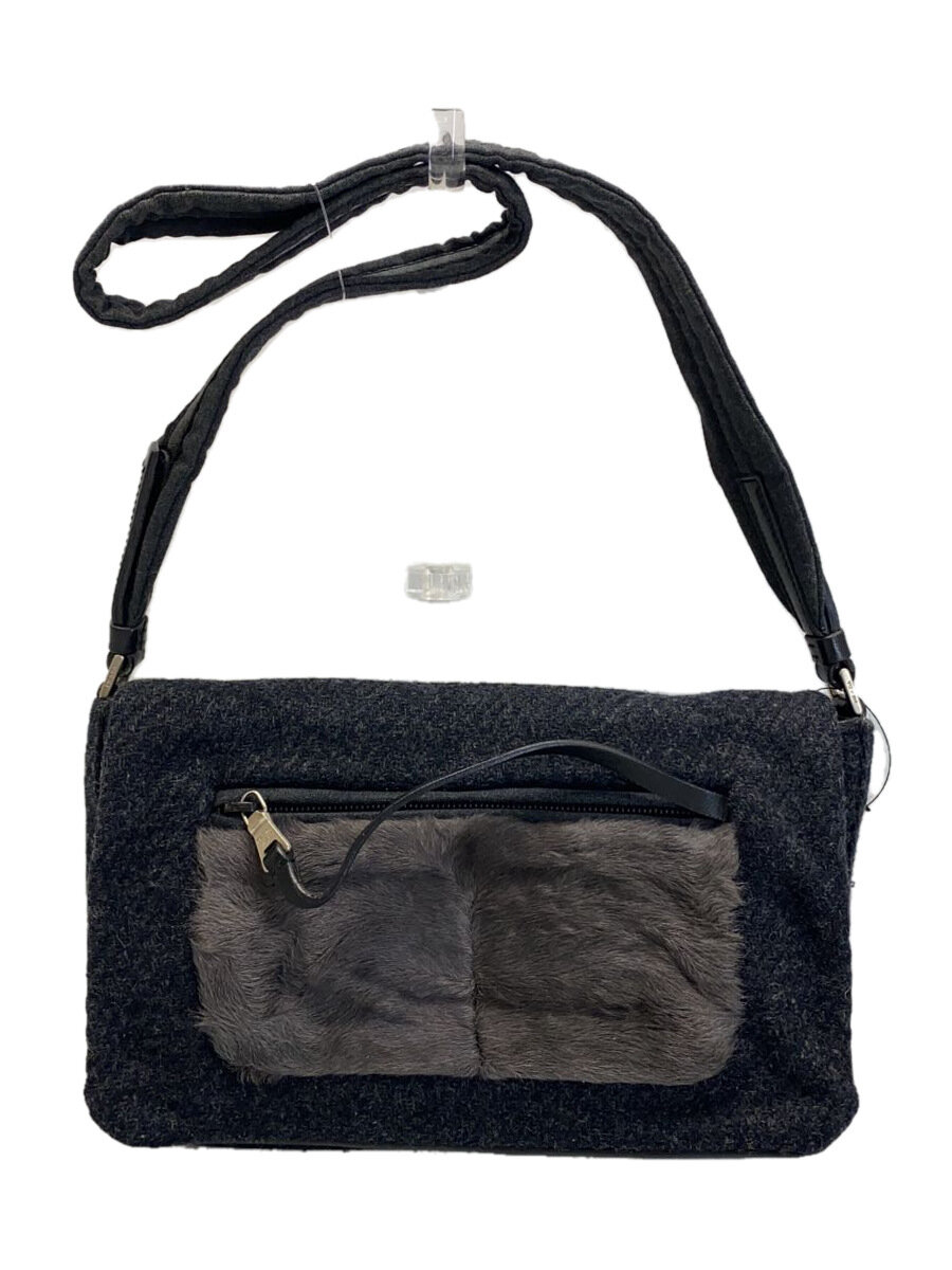 【中古】PRADA◆ファー/ショルダーバッグ/ウール/BLK【バッグ】