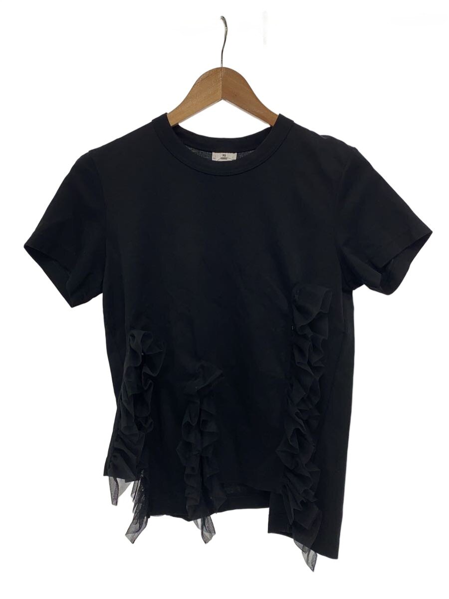 【中古】noir kei ninomiya◆23SS/チュールフリル/Tシャツ/XS/コットン/BLK/無地/3K-T010【レディースウェア】