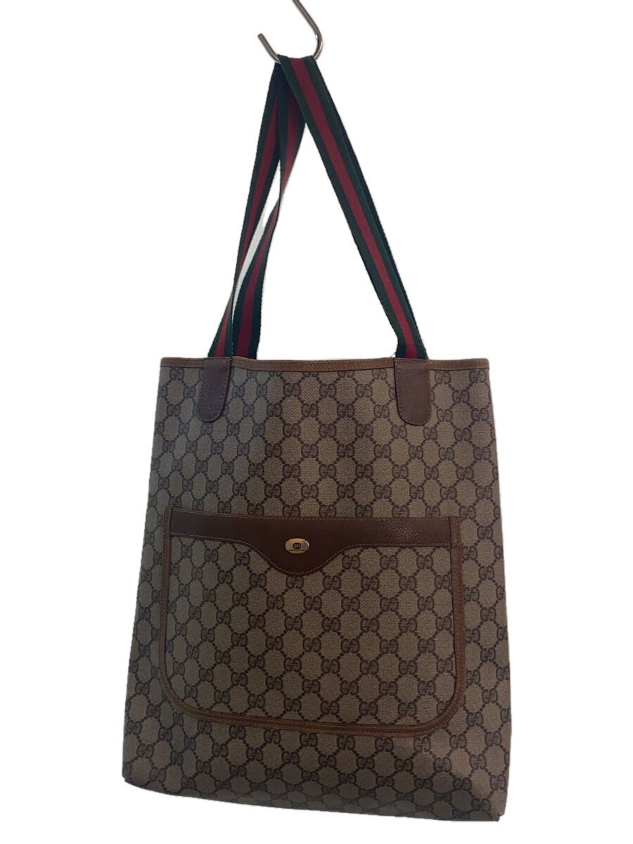 GUCCI - 【中古】GUCCI◆トートバッグ_GGプラス_シェリー/--/BEG/総柄/角割れ有/パイピングスレ有【バッグ】