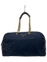 【中古】PRADA◆キルティング/ボストンバッグ/ナイロン/ネイビー【バッグ】