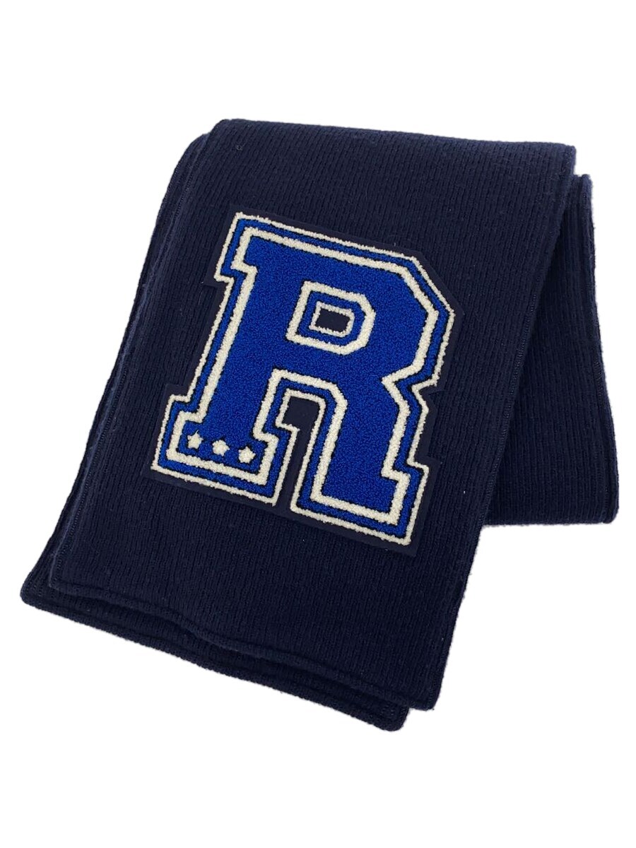 【中古】RICE NINE TEN/BIG R PATCH MUFFLER/ワッペン/大判マフラー/ウール/NVY【服飾雑貨他】