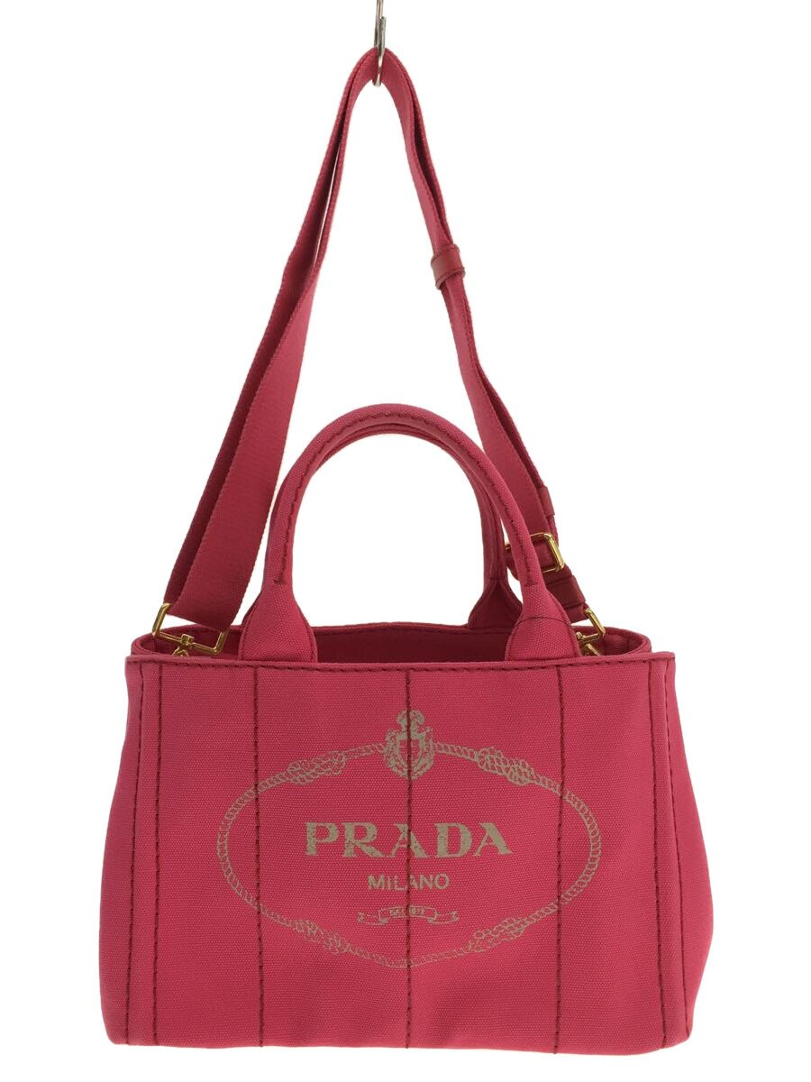 【中古】PRADA◆トートバッグ/キャンバス/PNK/プリント【バッグ】