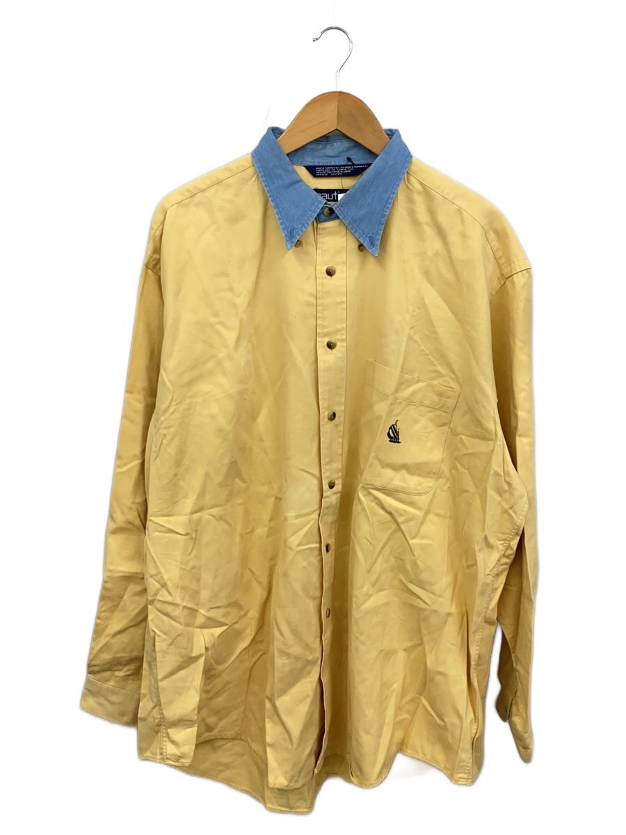 【中古】NAUTICA◆長袖シャツ/XL/コットン/YLW/無地/90s【メンズウェア】