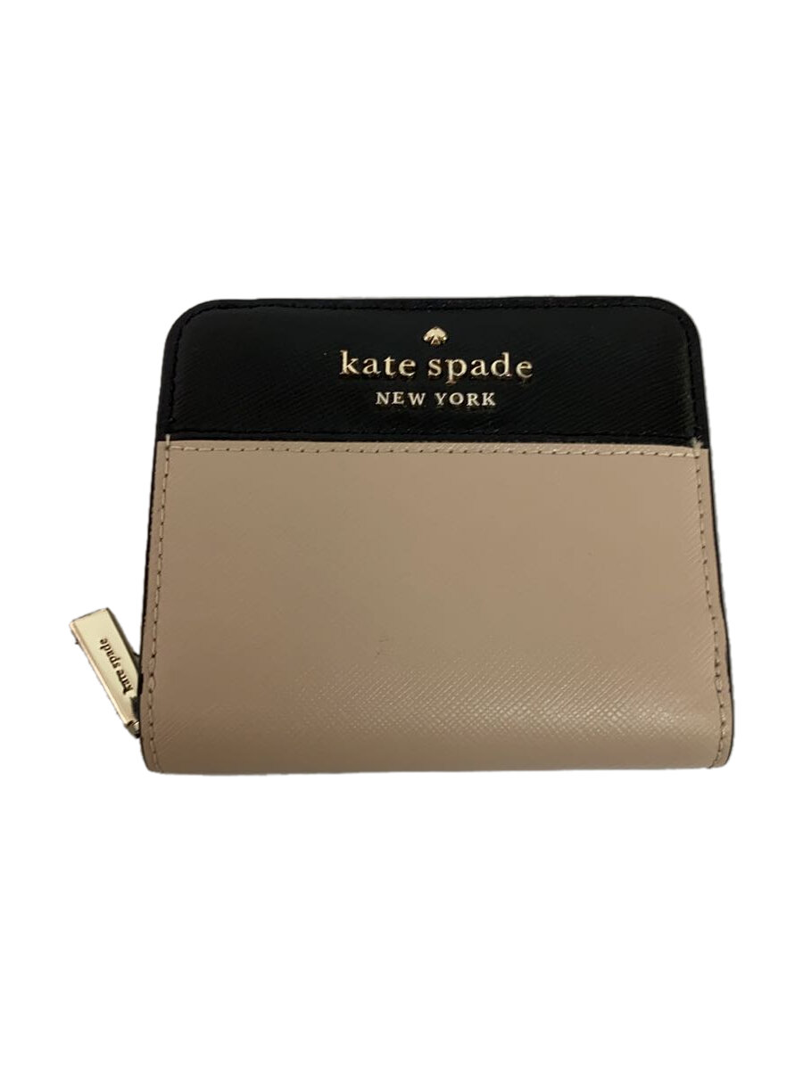 【中古】kate spade new york◆2つ折り財布/PVC/BEG/無地/レディース/PRKIN【服飾雑貨他】