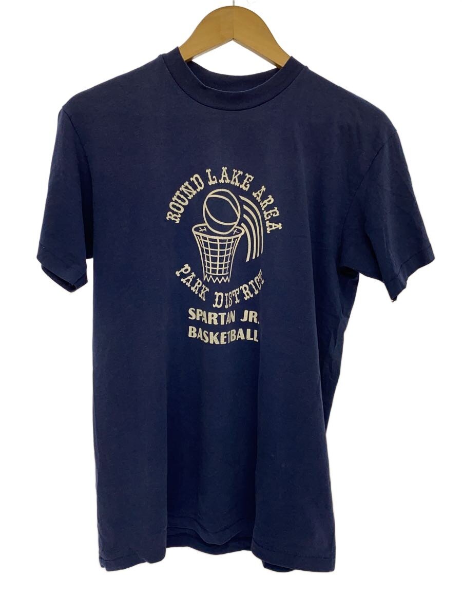 Hanes◆80s/Fifty-Fifty/Tシャツ/M/コットン/NVY/両面プリント/フロント5段/USA製