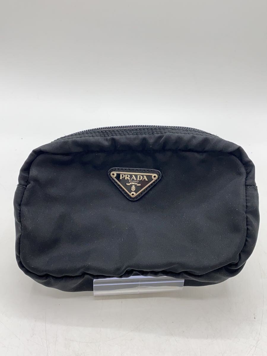 【中古】PRADA◆ポーチ/ナイロン/BLK/無地【バッグ】