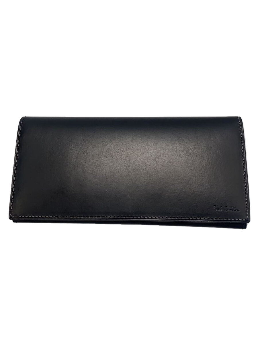 【中古】Paul Smith◆ベジタンストライプトリム/長財布/レザー/BLK/無地/メンズ/BPS634【服飾雑貨他】