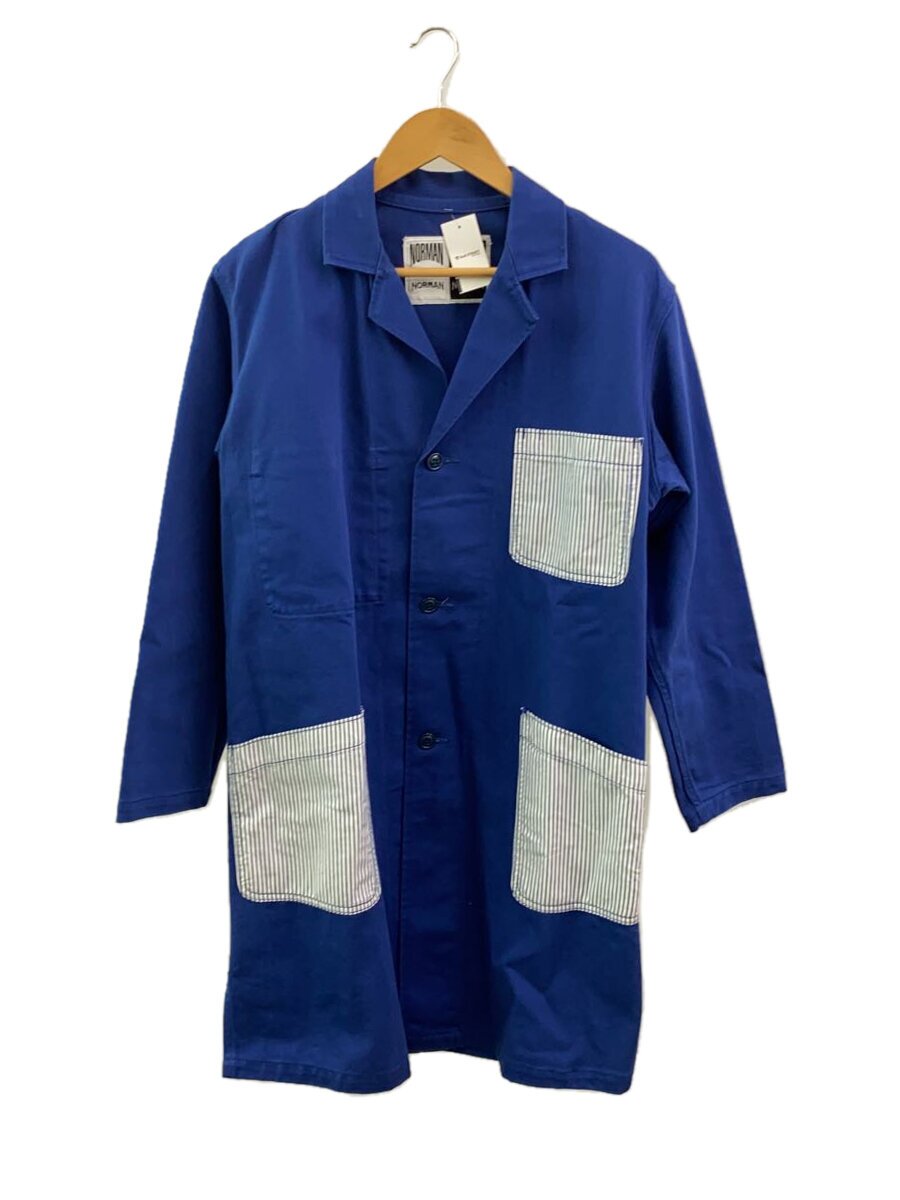 Norman◆コート/S/コットン/ブルー/NOR-0005/STRIPE POCKET SHOP COAT