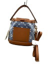 【中古】TORY BURCH◆トリーバーチ/Tモノグラム/バケットバッグ/ショルダーバッグ/レザー/ブルー/159637【バッグ】