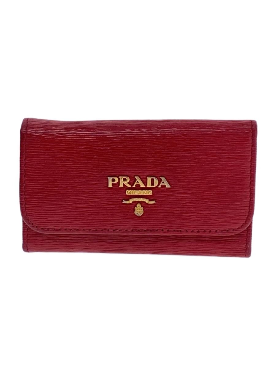【中古】PRADA◆キーケース/レーヨン/RED/無地/レディース【服飾雑貨他】