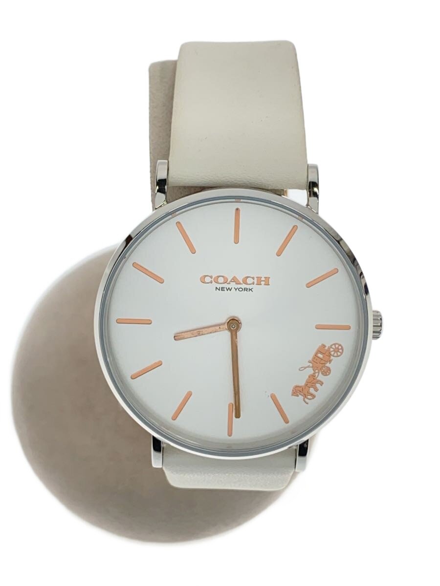 【中古】COACH◆クォーツ腕時計/アナログ/レザー/SLV/WHT/SS【服飾雑貨他】