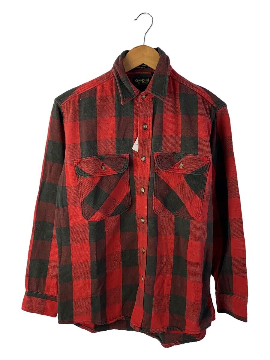 【中古】OshKosh◆ネルシャツ/M/コットン/RED/チェック//【メンズウェア】