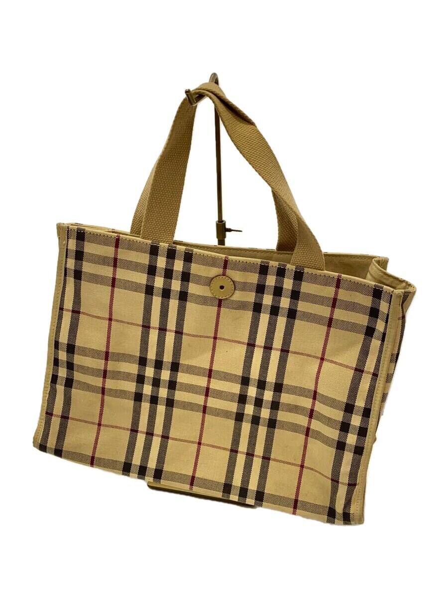 【中古】BURBERRY LONDON◆ハンドバッグ/キャンバス/BEG/チェック/T-03-2【バッグ】