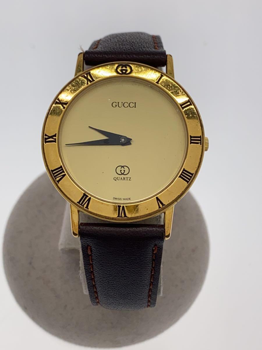 【中古】GUCCI◆クォーツ腕時計/アナログ/レザー/GLD/BRW/3001 M【服飾雑貨他】