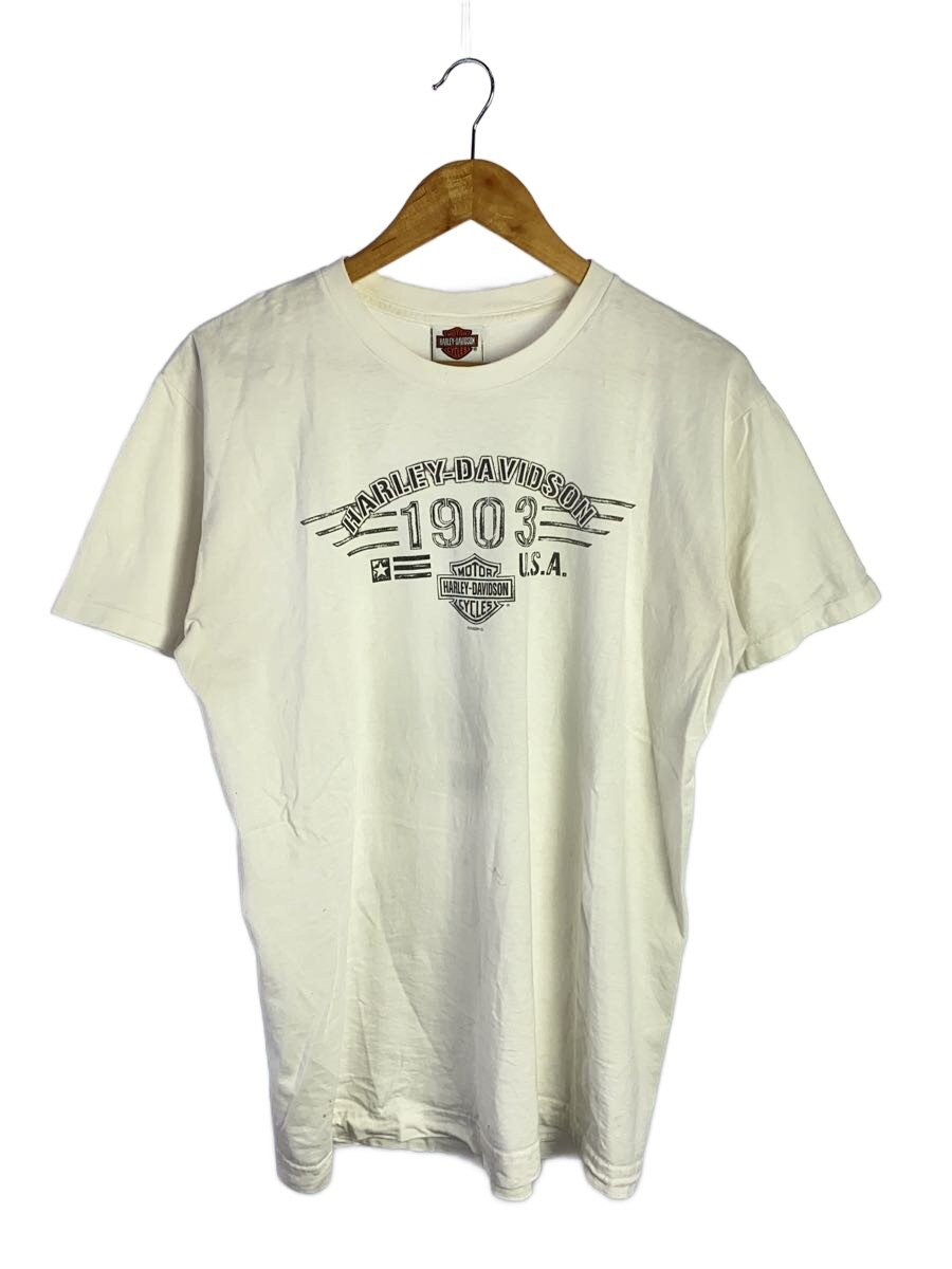 【中古】HARLEY DAVIDSON◆Tシャツ/L/コットン/ホワイト/汚れ有/黄ばみ有//【メンズウェア】