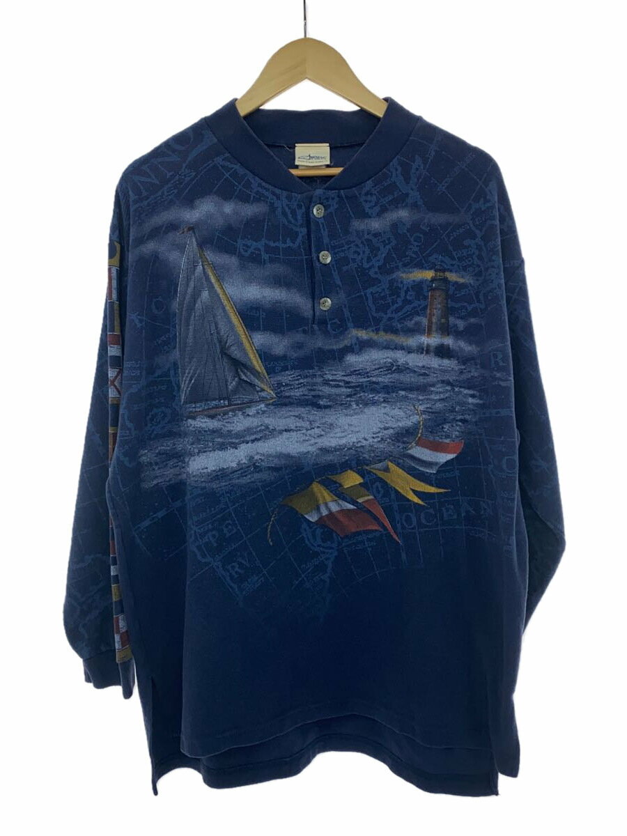 【中古】Artisans/ヘンリーネックカットソー/--/--/NVY/総柄/USA製/オーバープリント/アート【メンズウェア】