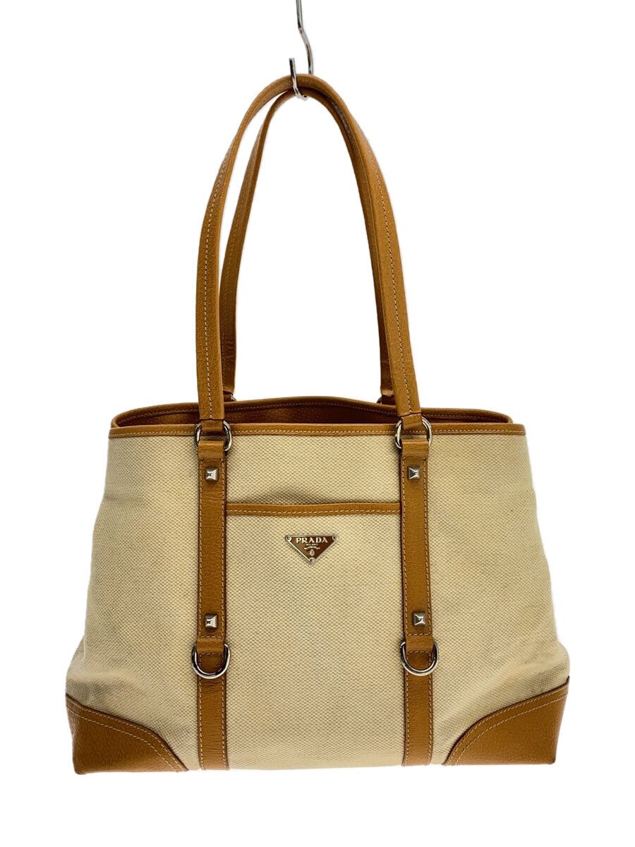 【中古】PRADA◆トートバッグ/キャンバス/BEG//【バッグ】