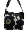 【中古】marimekko◆ショルダーバッグ/キャンバス/BLK/花柄【バッグ】