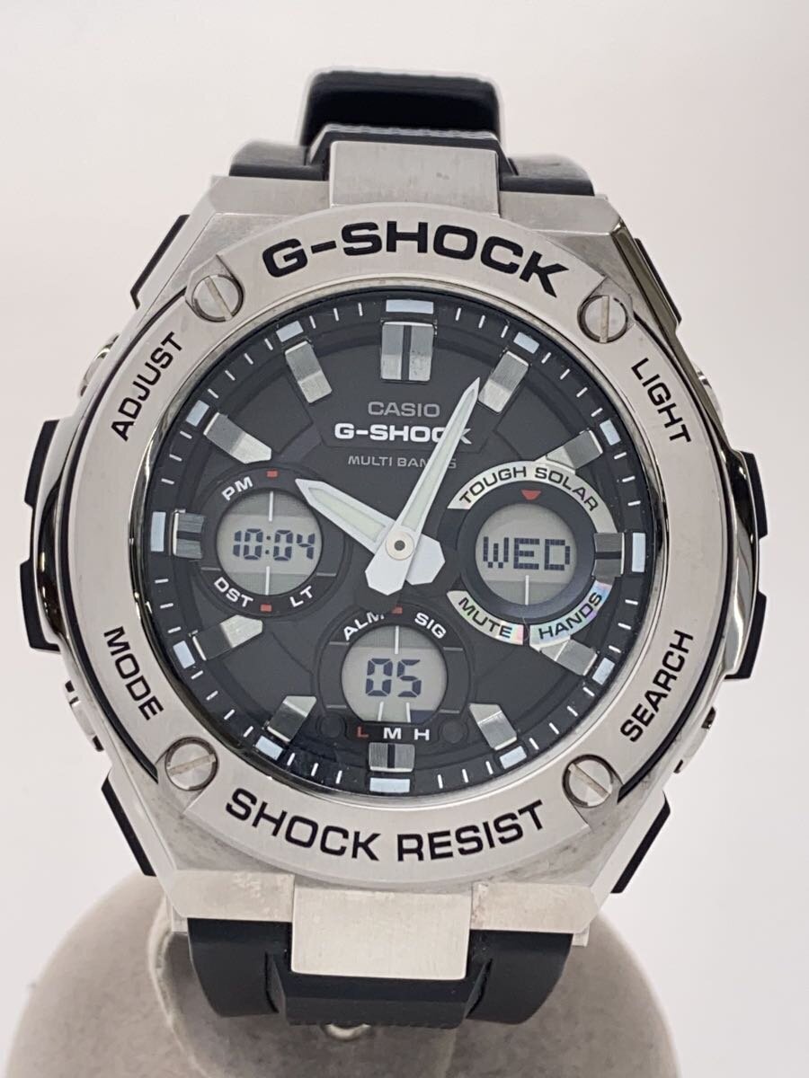 【中古】CASIO◆ソーラー腕時計/アナログ/ステンレス/BLK/BLK/SS/GST-W110/G-STEEL【服飾雑貨他】