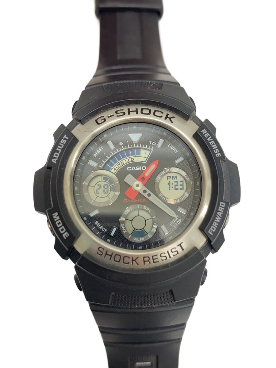 【中古】CASIO◆クォーツ腕時計/アナログ/--/BLK/BLK/AW-590【服飾雑貨他】