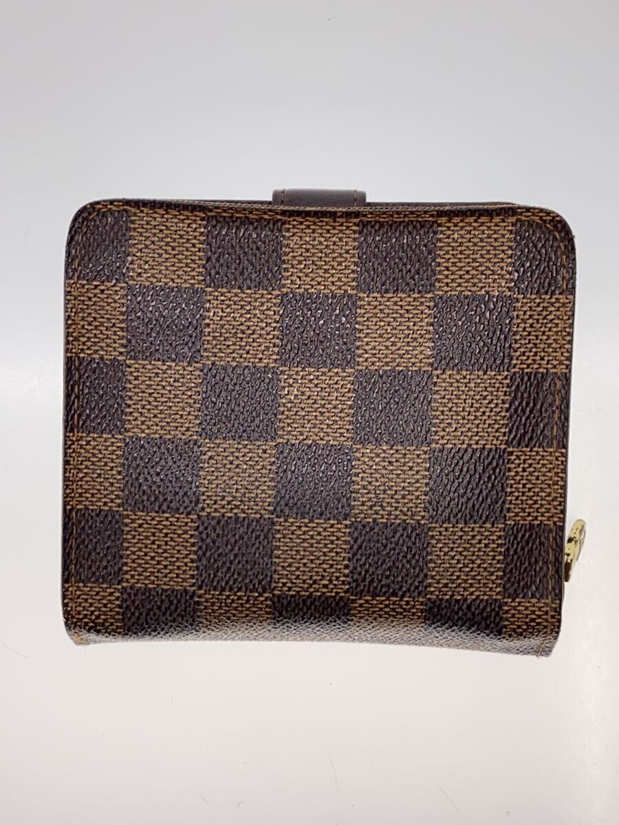 【中古】LOUIS VUITTON◆コンパクト・ジップ_ダミエ・エベヌ_BRW/PVC/BRW/レディース【服飾雑貨他】