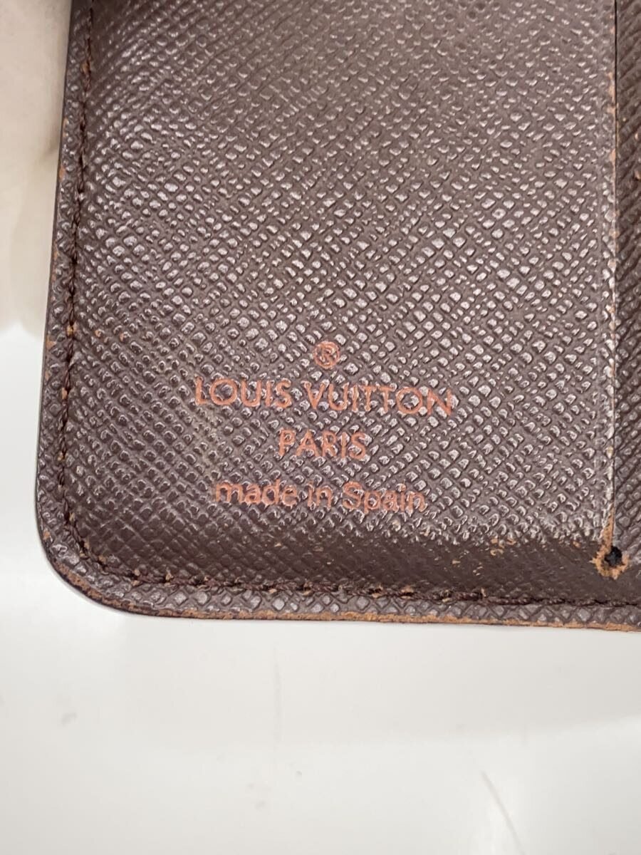 【中古】LOUIS VUITTON◆コンパクト・ジップ_ダミエ・エベヌ_BRW/PVC/BRW/レディース【服飾雑貨他】