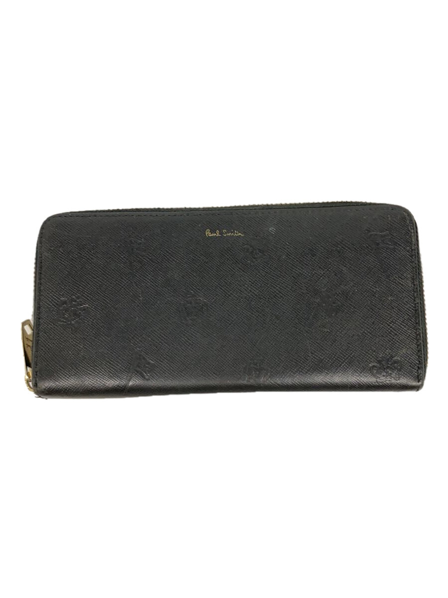【中古】Paul Smith◆ラウンドジップ/長財布/PVC/BLK/総柄/メンズ【服飾雑貨他】