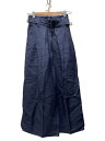 【中古】CELINE◆フィービー期/ベルト付きタックワイドパンツ/34/リネン/青/2 1T17/7630【レディースウェア】